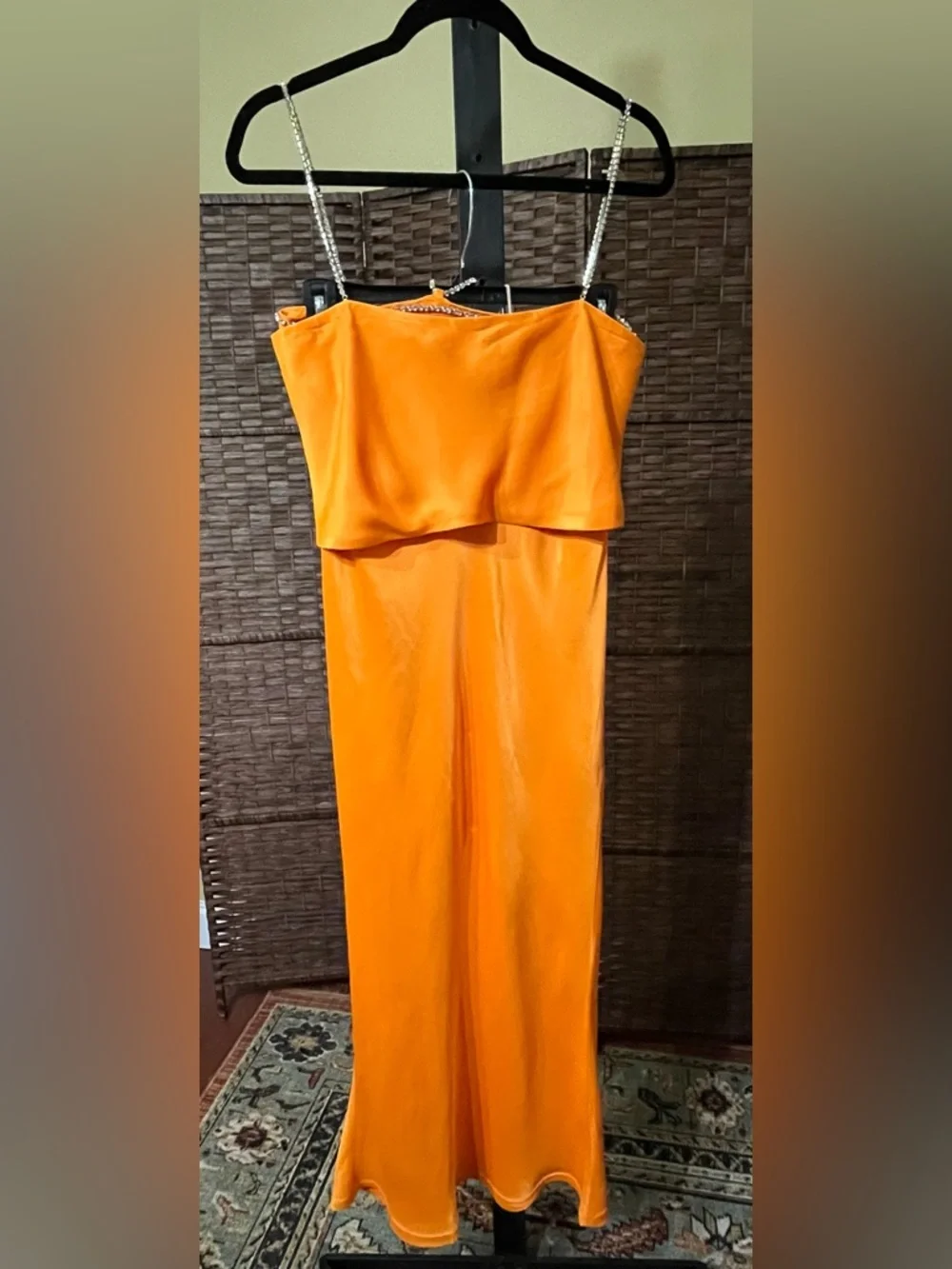 New Meshki Dayana Satin Diamante Skirt Set Mandarin Orange – Size Small - Picture 4 of 16